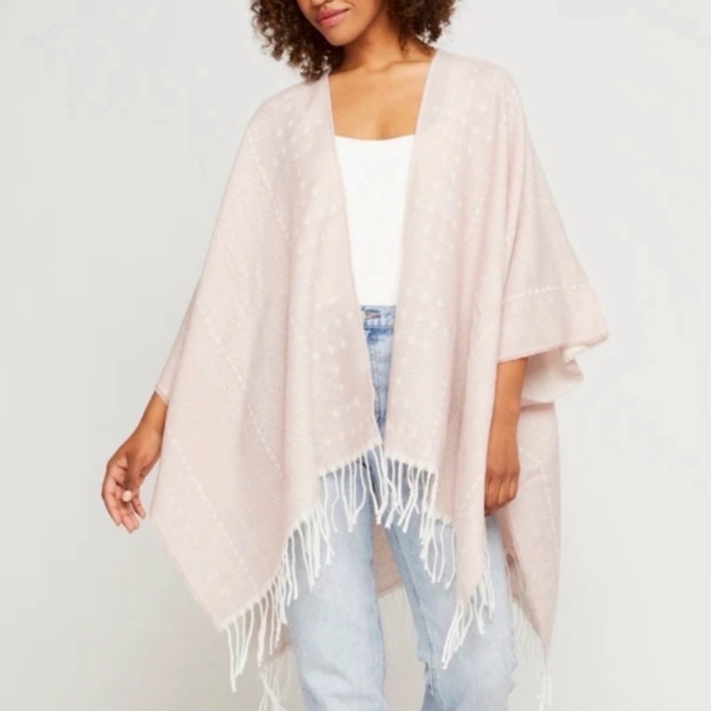 NWT GENTLE FAWN Hermosa pink white cardigan fringe shrug sis XS/S boho hippie